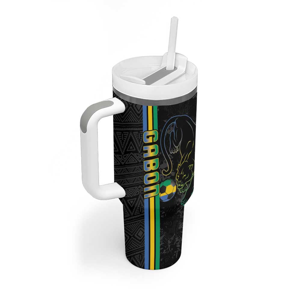 Custom Gabon Football Tumbler With Handle Go Champions - Black Ver LT15