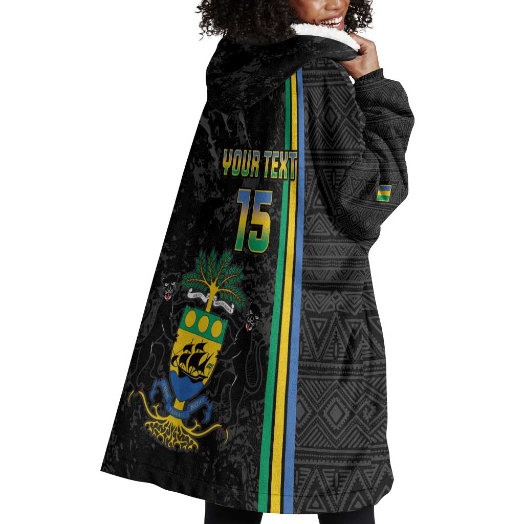 Custom Gabon Football Wearable Blanket Hoodie Go Champions - Black Ver LT15