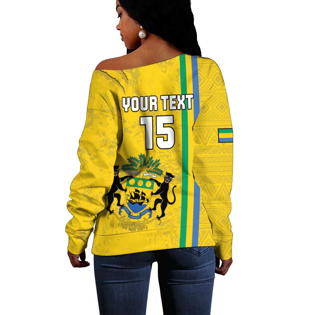 Custom Gabon Football Off Shoulder Sweater Go Champions - Yellow Ver LT15