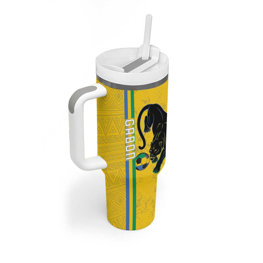 Custom Gabon Football Tumbler With Handle Go Champions - Yellow Ver LT15