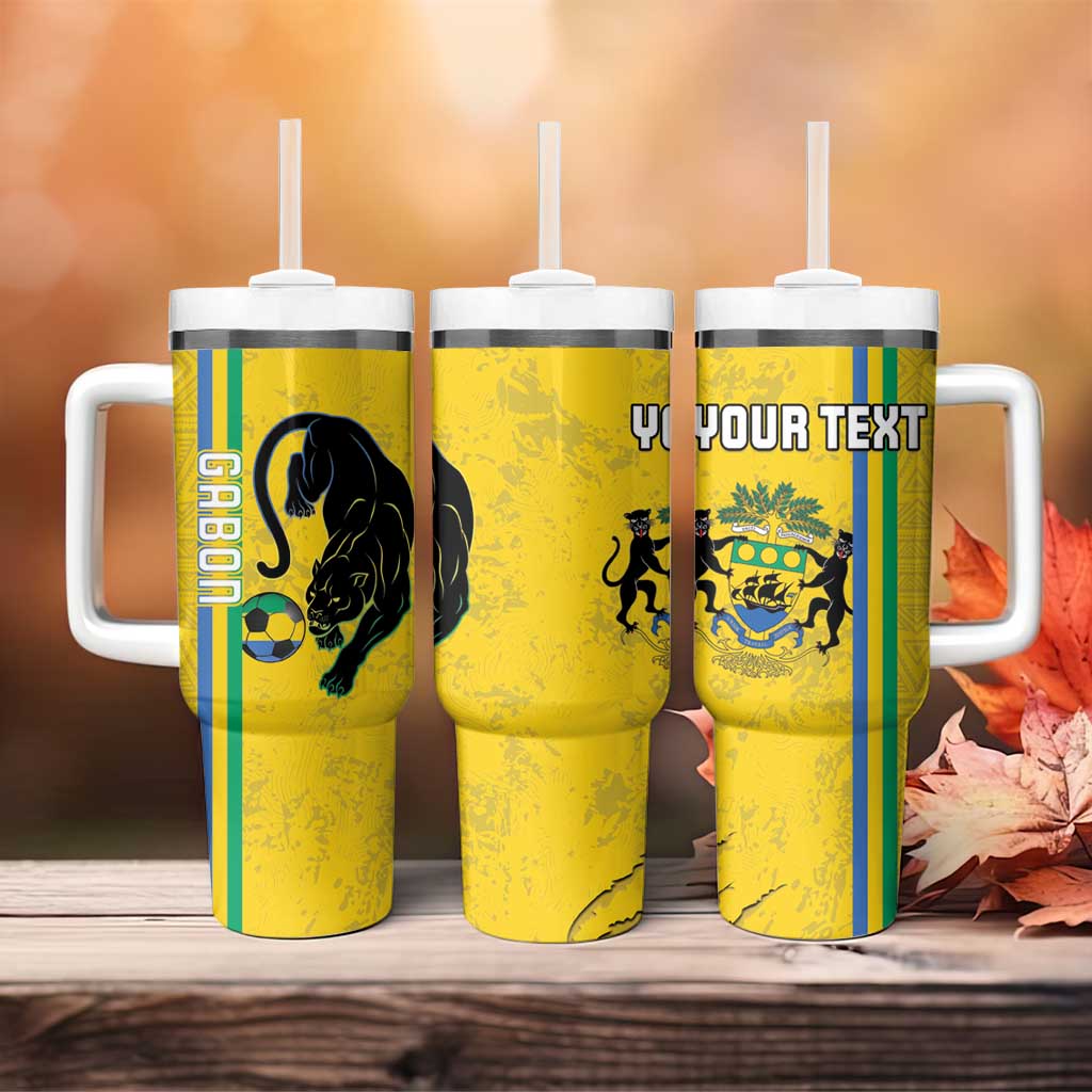Custom Gabon Football Tumbler With Handle Go Champions - Yellow Ver LT15