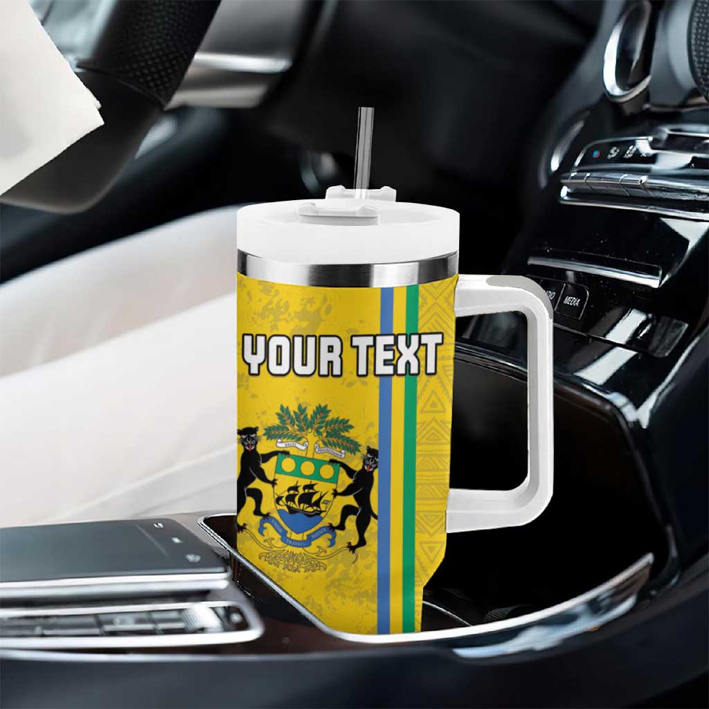 Custom Gabon Football Tumbler With Handle Go Champions - Yellow Ver LT15