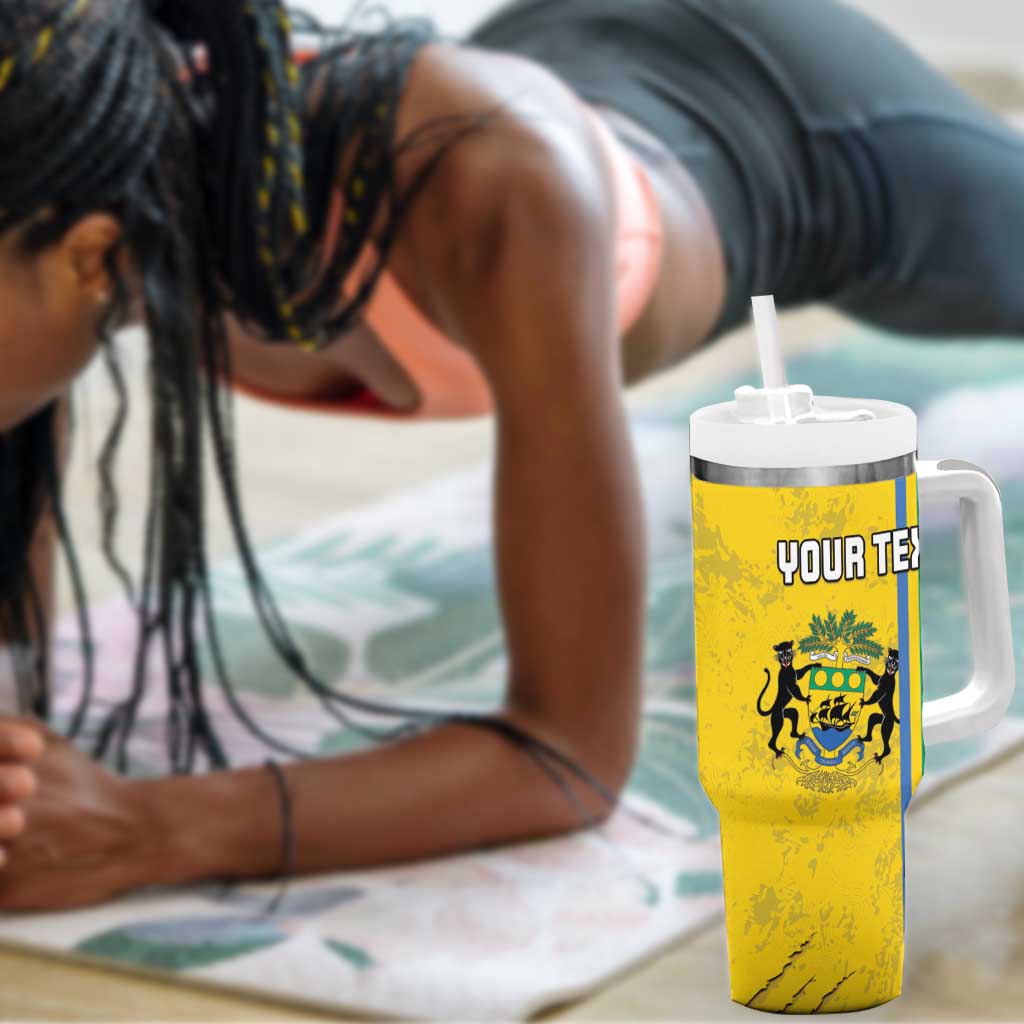 Custom Gabon Football Tumbler With Handle Go Champions - Yellow Ver LT15