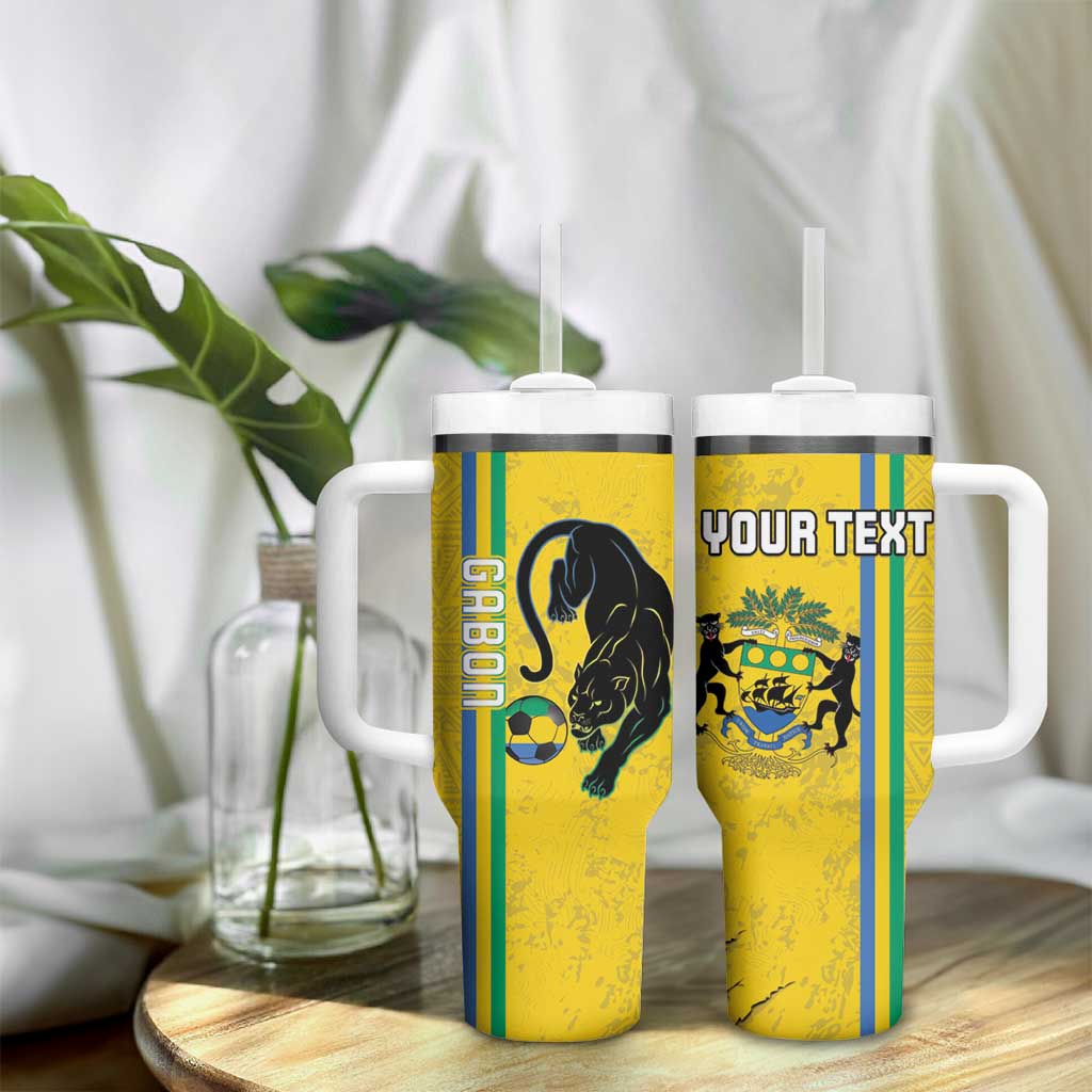 Custom Gabon Football Tumbler With Handle Go Champions - Yellow Ver LT15