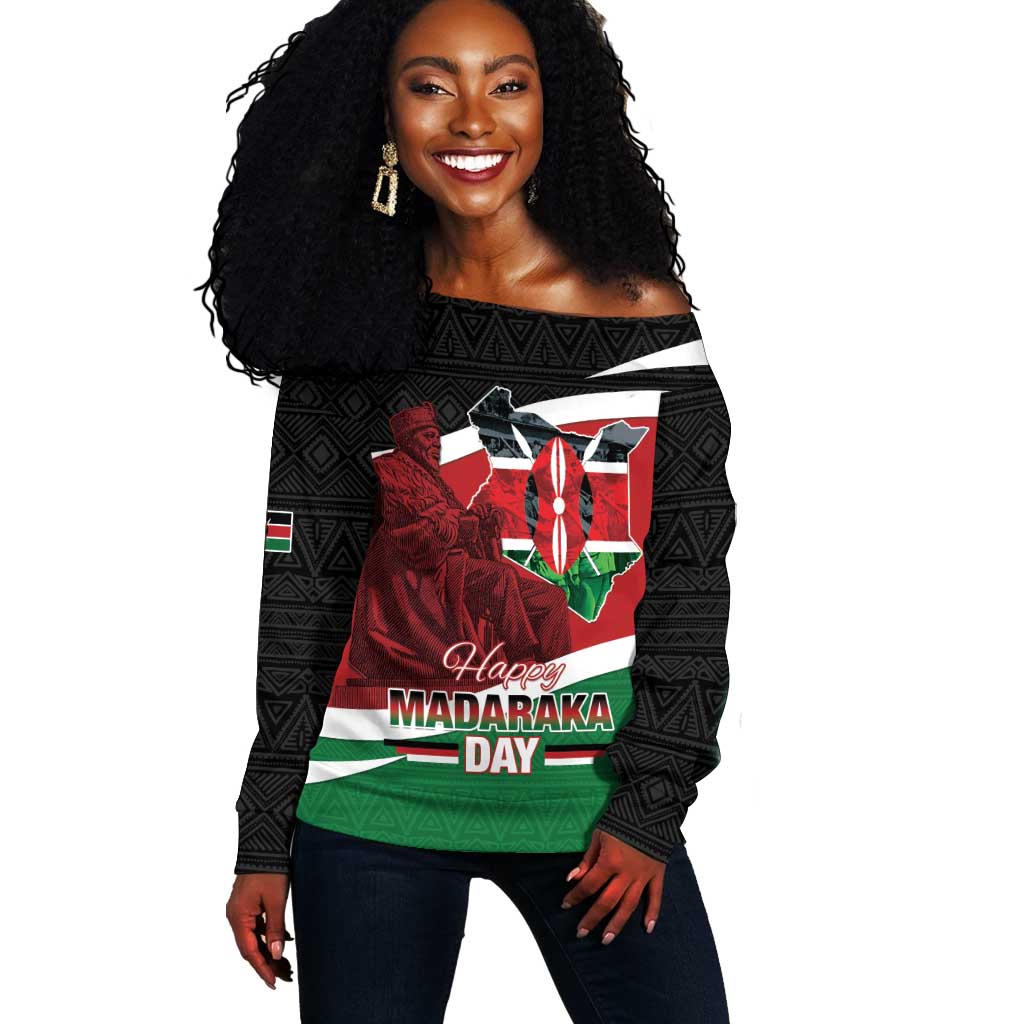Kenya Madaraka Day Off Shoulder Sweater Jomo Kenyatta With Map LT15
