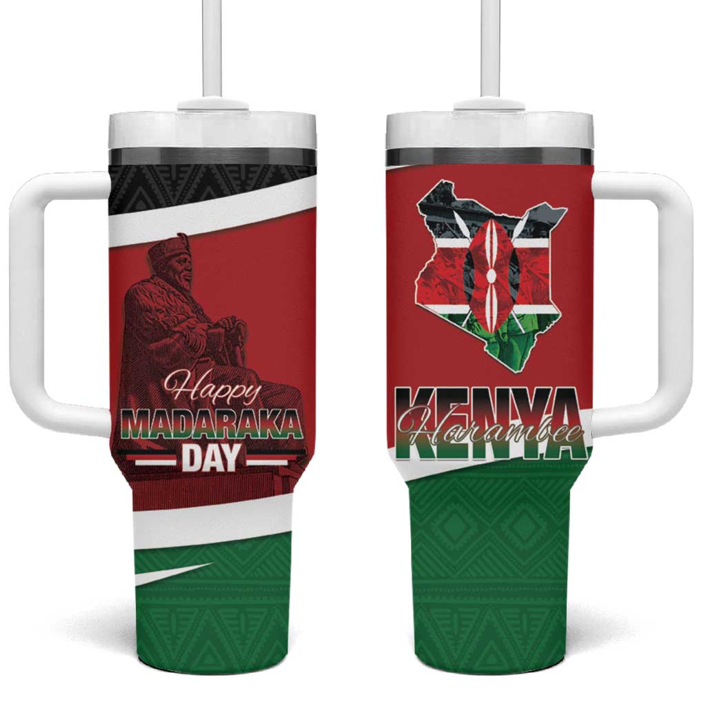 Kenya Madaraka Day Tumbler With Handle Jomo Kenyatta With Map LT15