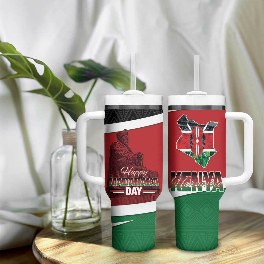 Kenya Madaraka Day Tumbler With Handle Jomo Kenyatta With Map LT15