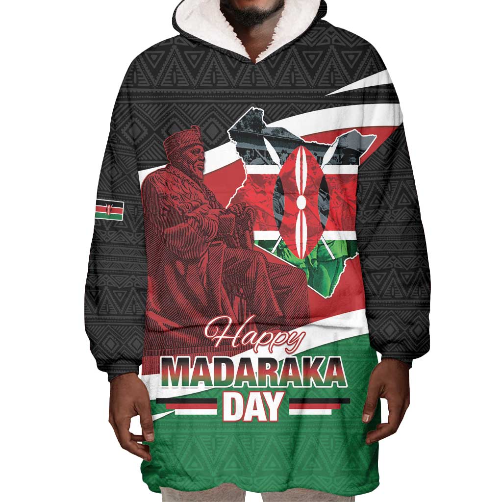 Kenya Madaraka Day Wearable Blanket Hoodie Jomo Kenyatta With Map LT15