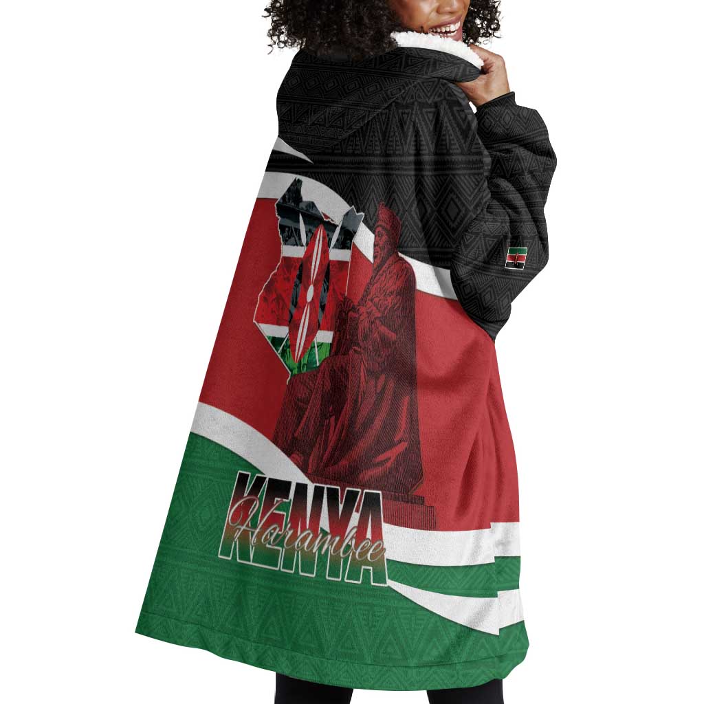 Kenya Madaraka Day Wearable Blanket Hoodie Jomo Kenyatta With Map LT15