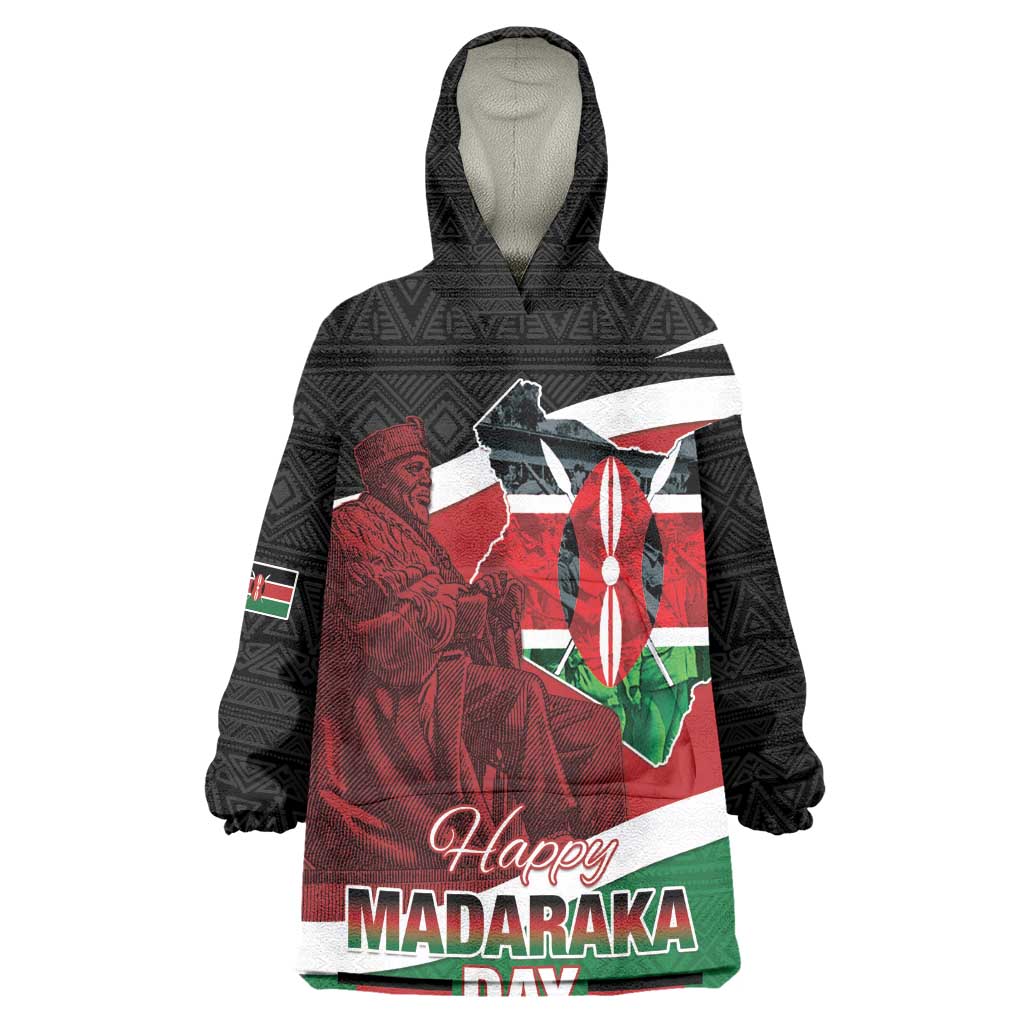 Kenya Madaraka Day Wearable Blanket Hoodie Jomo Kenyatta With Map LT15
