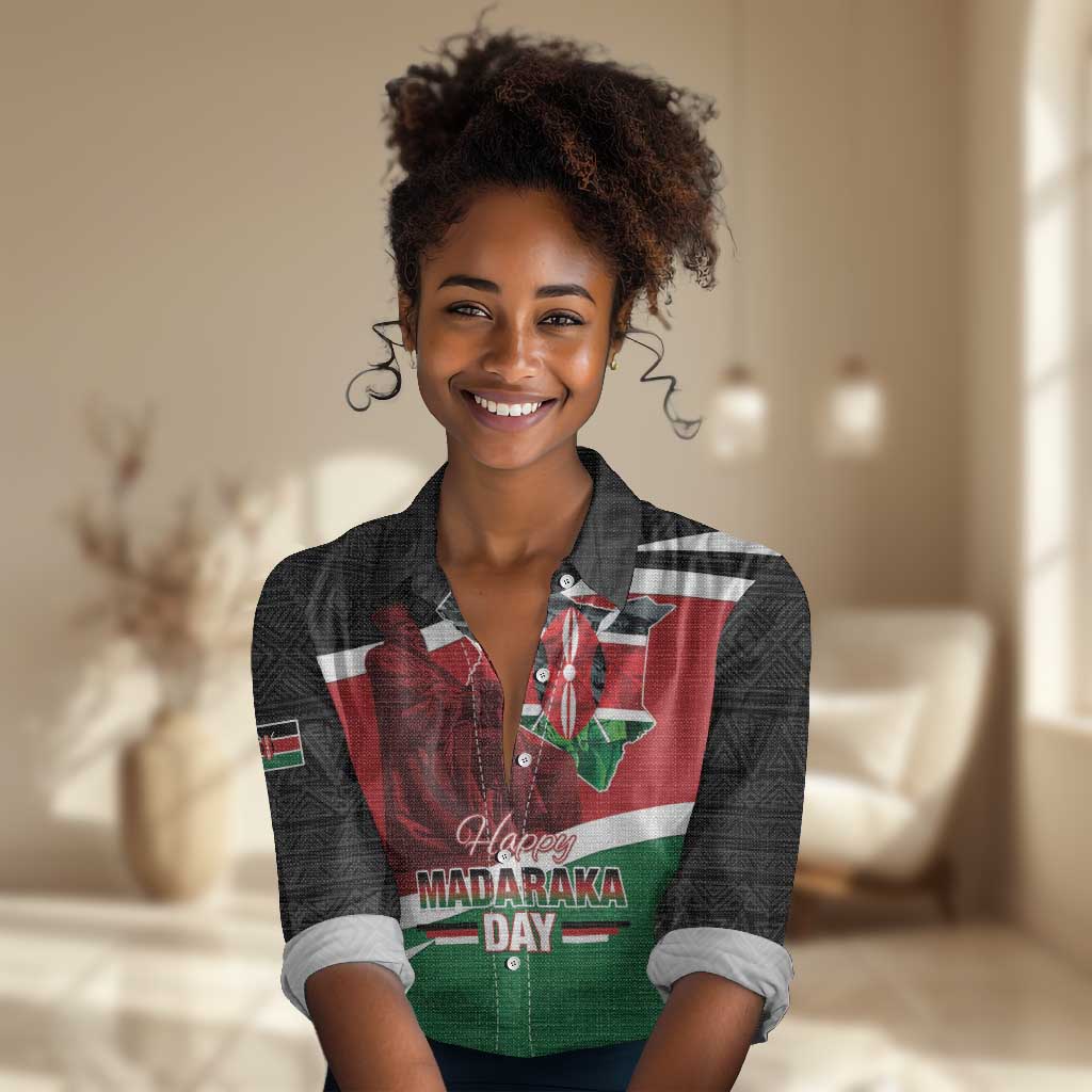 Kenya Madaraka Day Women Casual Shirt Jomo Kenyatta With Map LT15