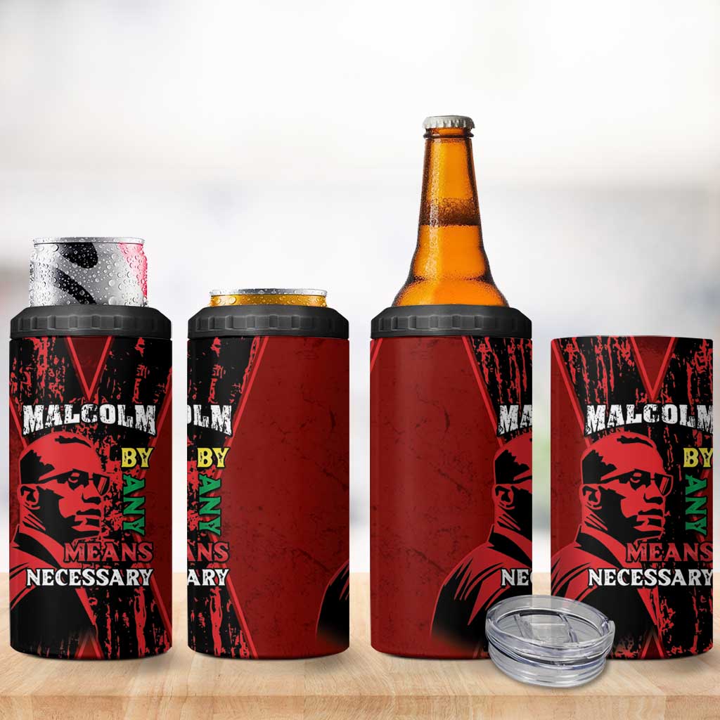 Malcolm X By Any Means Necessary 4 in 1 Can Cooler Tumbler Retro Style LT15
