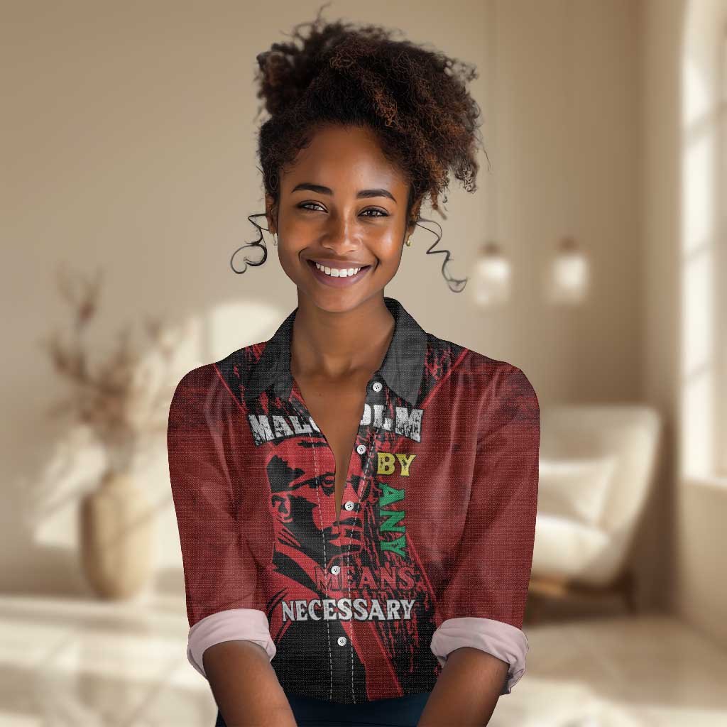 Malcolm X By Any Means Necessary Women Casual Shirt Retro Style LT15
