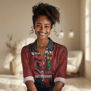Malcolm X By Any Means Necessary Women Casual Shirt Retro Style LT15