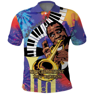 Satchmofest Polo Shirt King Of Jazz What a Wonderful World LT15