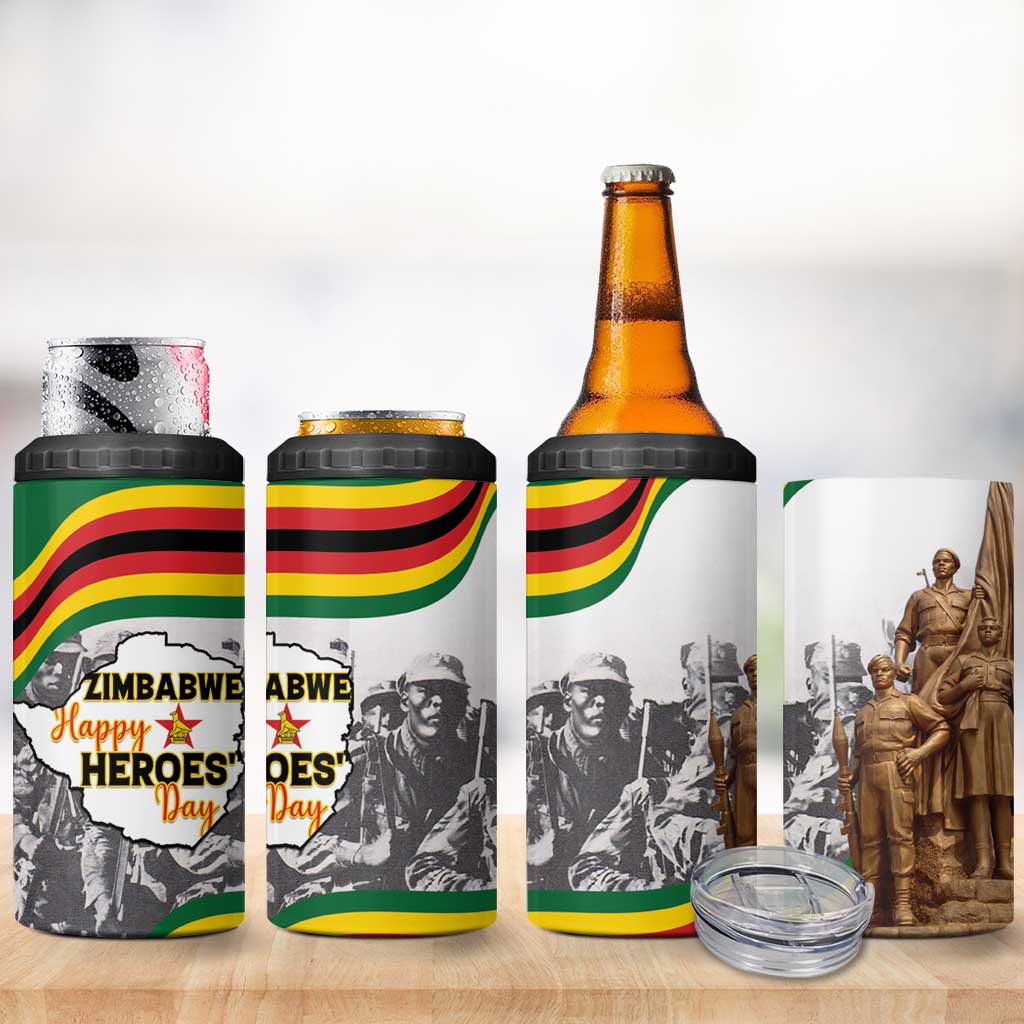 Happy Heroes Day Zimbabwe 4 in 1 Can Cooler Tumbler Unity Freedom Work LT15