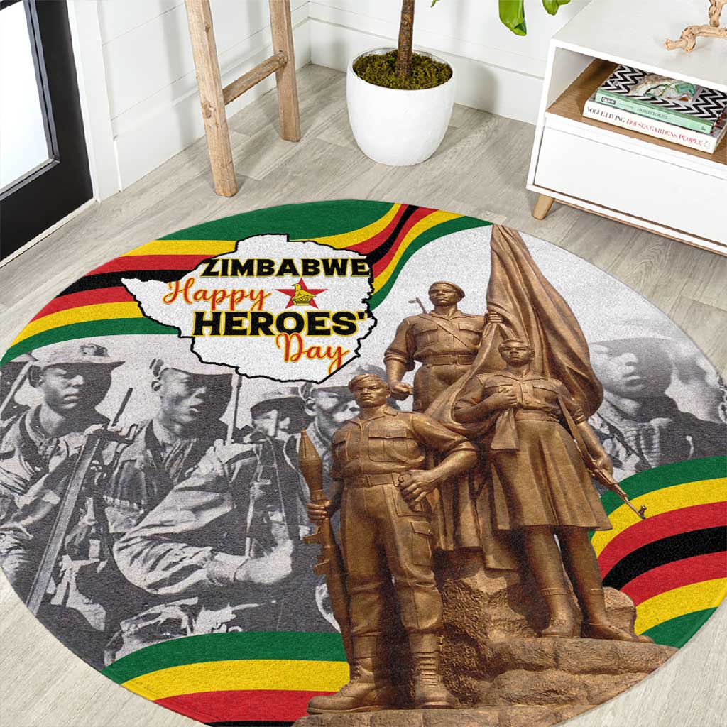 Happy Heroes Day Zimbabwe Round Carpet Unity Freedom Work LT15