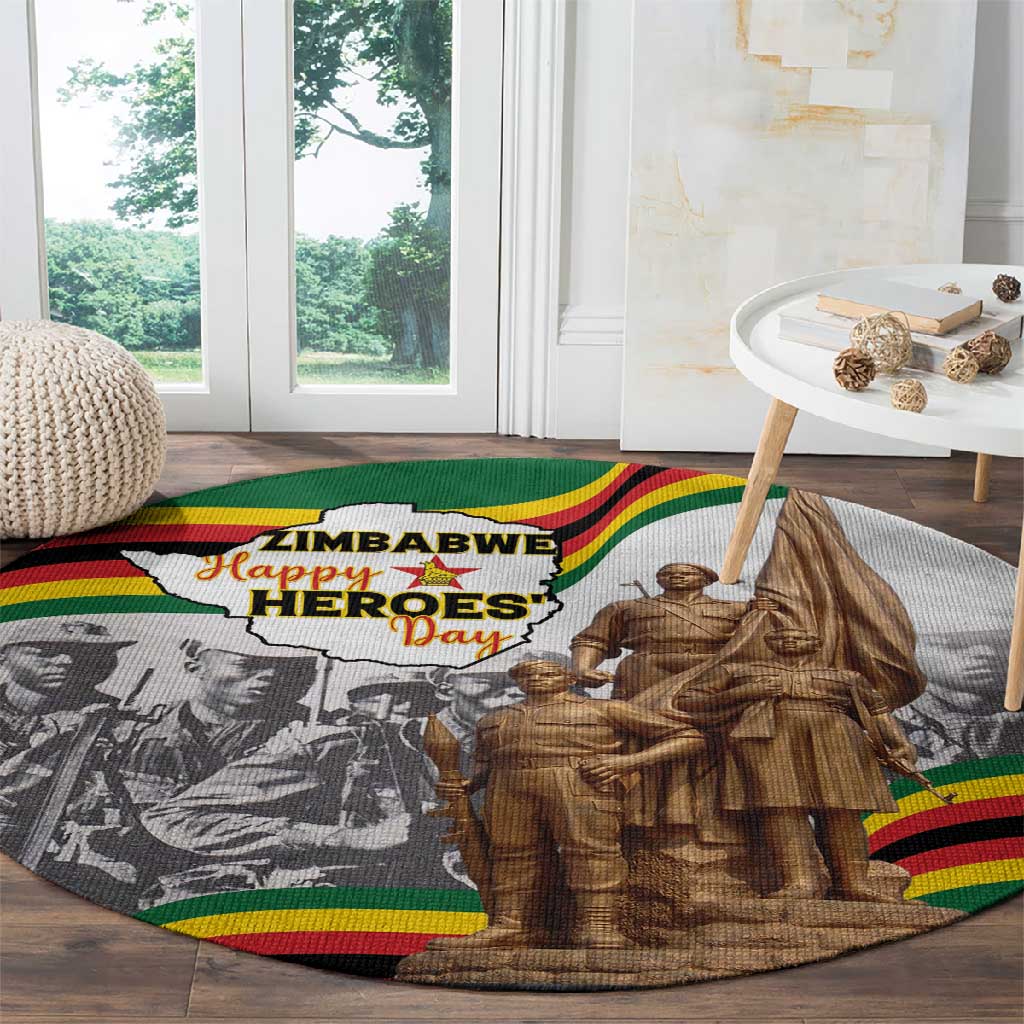 Happy Heroes Day Zimbabwe Round Carpet Unity Freedom Work LT15