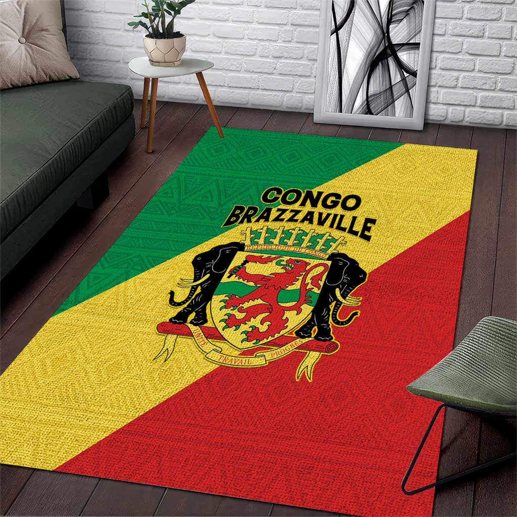 Republique du Congo Area Rug Coat Of Arms African Pattern LT15