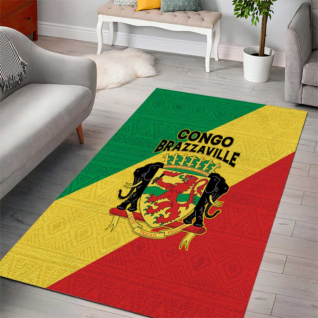 Republique du Congo Area Rug Coat Of Arms African Pattern LT15