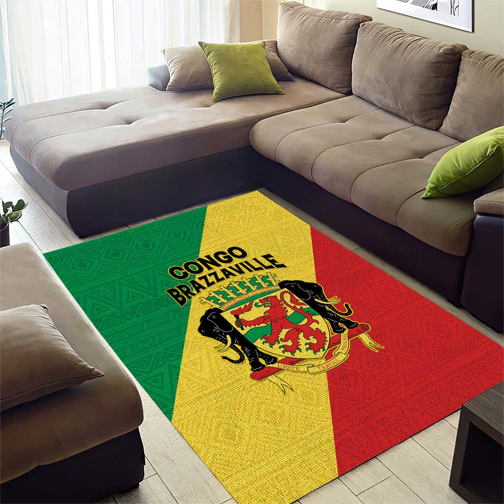 Republique du Congo Area Rug Coat Of Arms African Pattern LT15