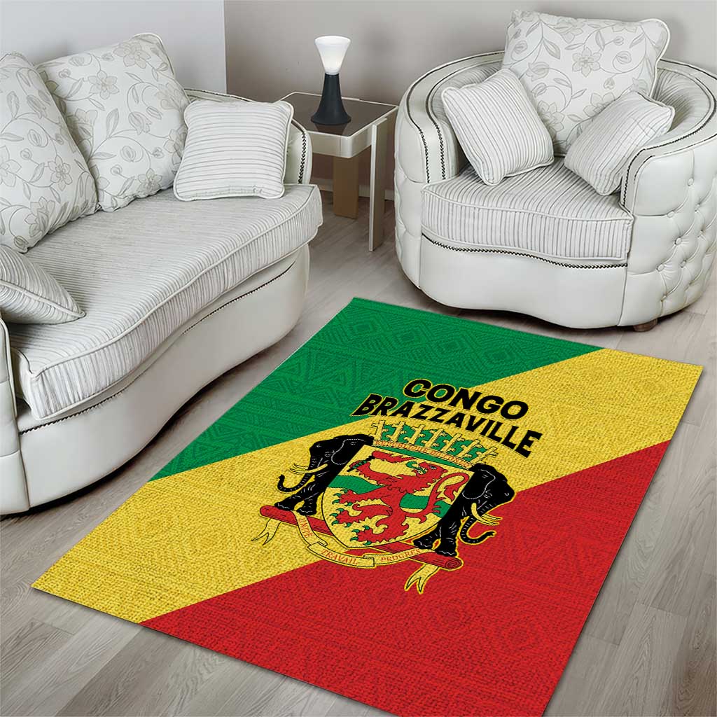 Republique du Congo Area Rug Coat Of Arms African Pattern LT15