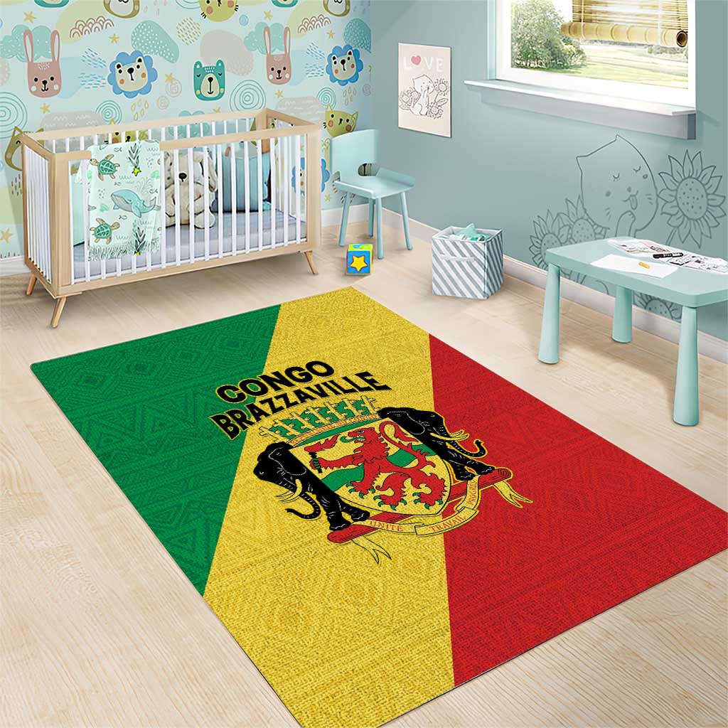 Republique du Congo Area Rug Coat Of Arms African Pattern LT15