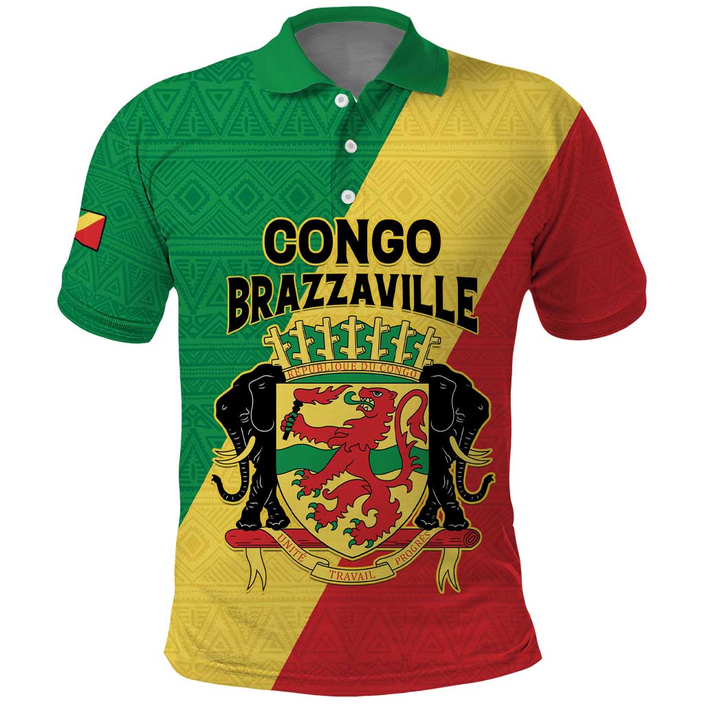Personalized Congo Brazzaville Polo Shirt Coat Of Arms With Map - Flag Style LT15