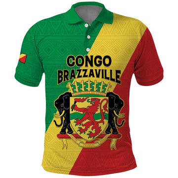 Personalized Congo Brazzaville Polo Shirt Coat Of Arms With Map - Flag Style LT15