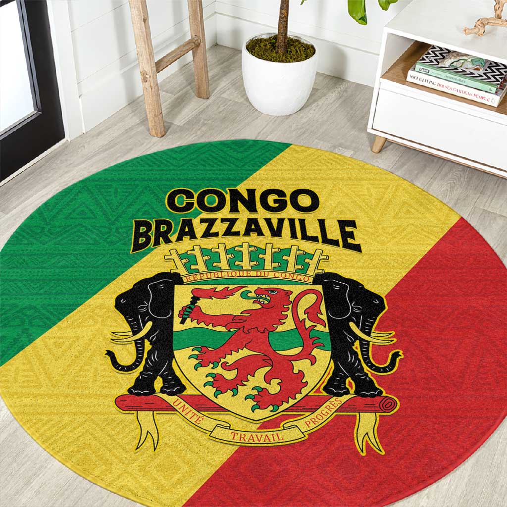 Republique du Congo Round Carpet Coat Of Arms African Pattern LT15