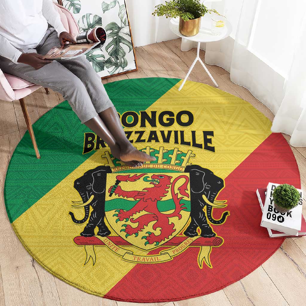 Republique du Congo Round Carpet Coat Of Arms African Pattern LT15