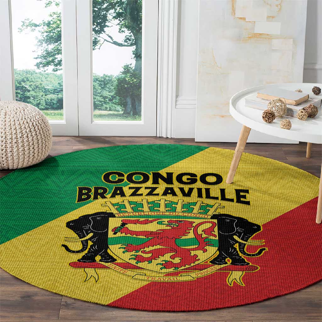 Republique du Congo Round Carpet Coat Of Arms African Pattern LT15