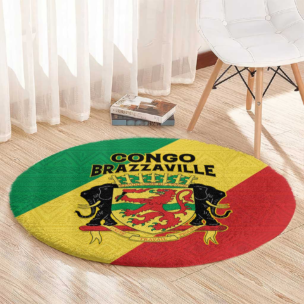 Republique du Congo Round Carpet Coat Of Arms African Pattern LT15