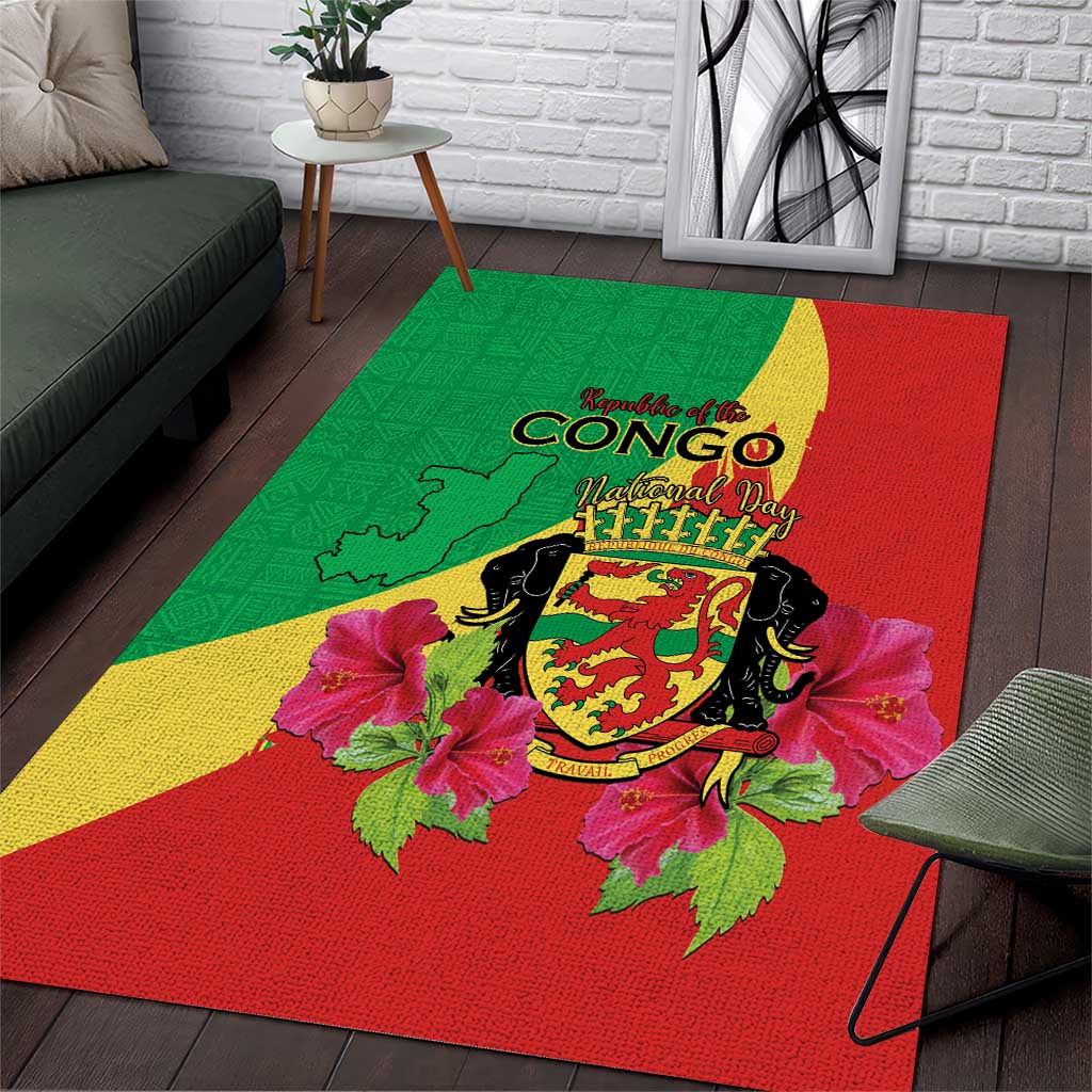 Personalized Congo-Brazzaville National Day Area Rug Coat Of Arms With Map LT15