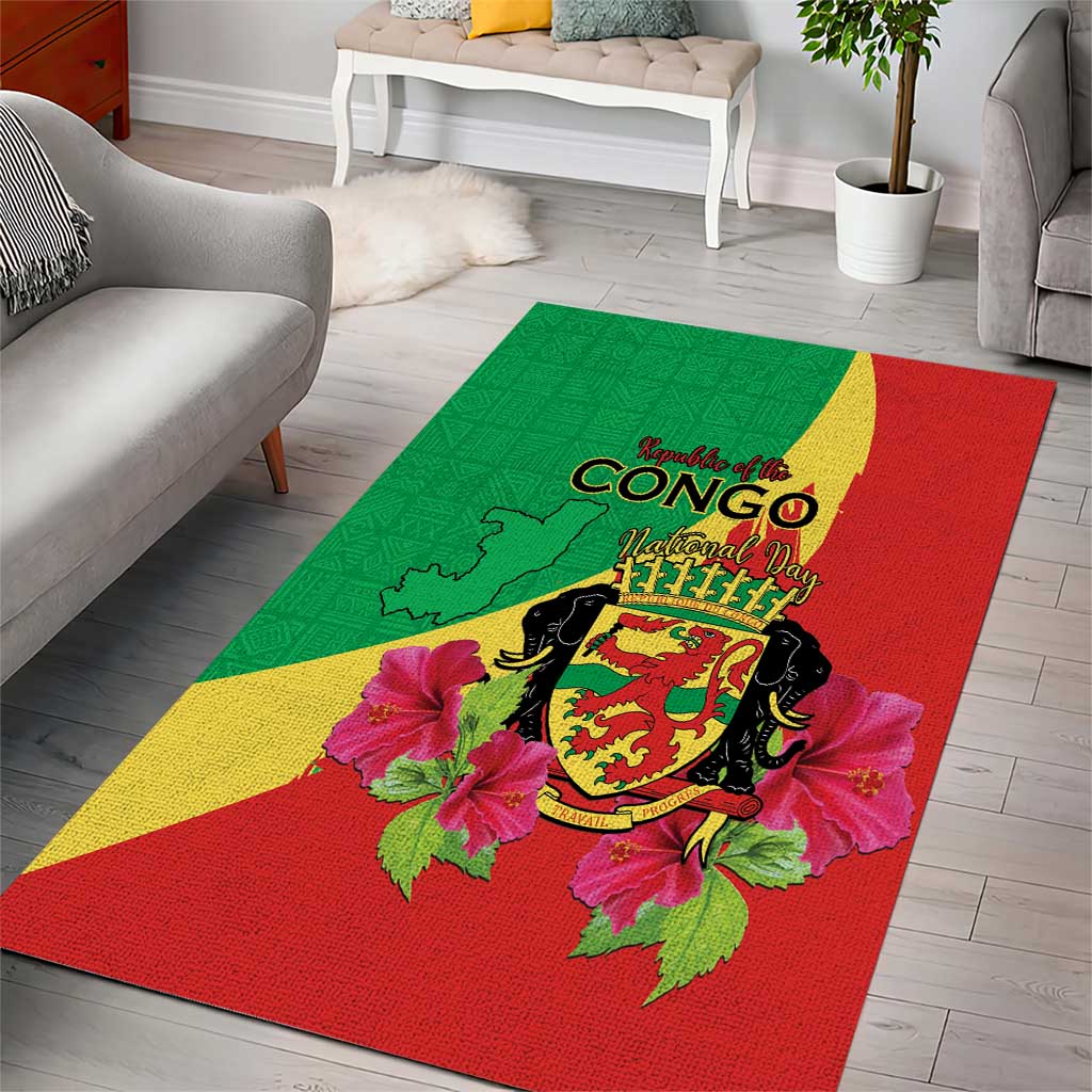 Personalized Congo-Brazzaville National Day Area Rug Coat Of Arms With Map LT15