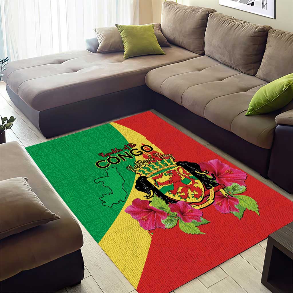 Personalized Congo-Brazzaville National Day Area Rug Coat Of Arms With Map LT15