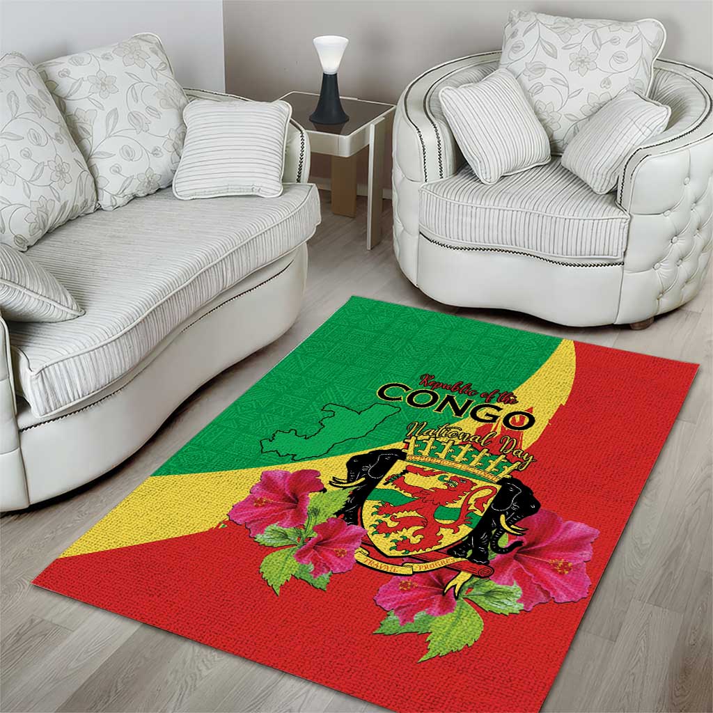 Personalized Congo-Brazzaville National Day Area Rug Coat Of Arms With Map LT15