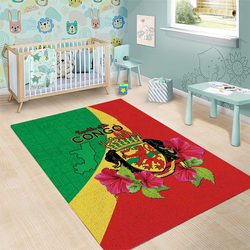 Personalized Congo-Brazzaville National Day Area Rug Coat Of Arms With Map LT15