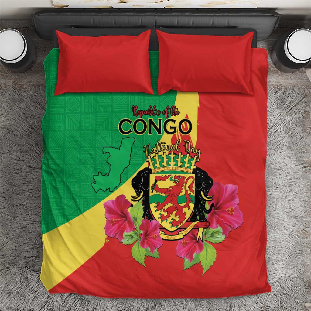 Personalized Congo-Brazzaville National Day Bedding Set Coat Of Arms With Map LT15