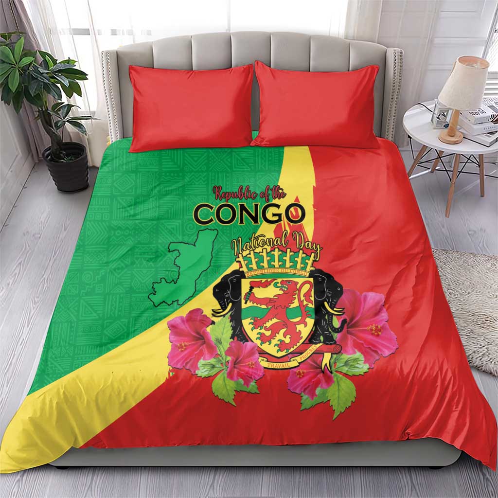 Personalized Congo-Brazzaville National Day Bedding Set Coat Of Arms With Map LT15