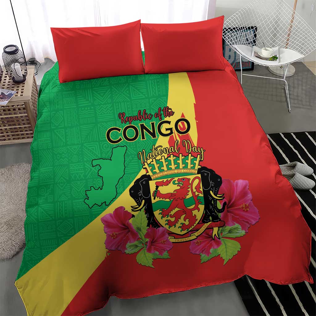 Personalized Congo-Brazzaville National Day Bedding Set Coat Of Arms With Map LT15