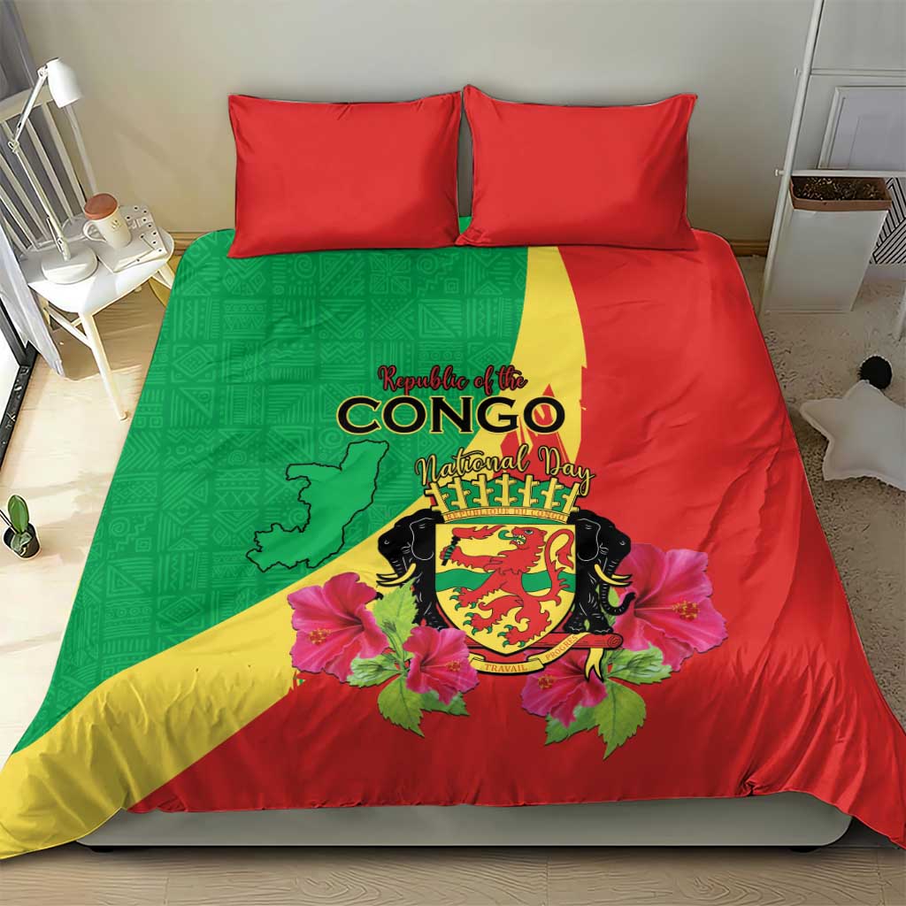 Personalized Congo-Brazzaville National Day Bedding Set Coat Of Arms With Map LT15