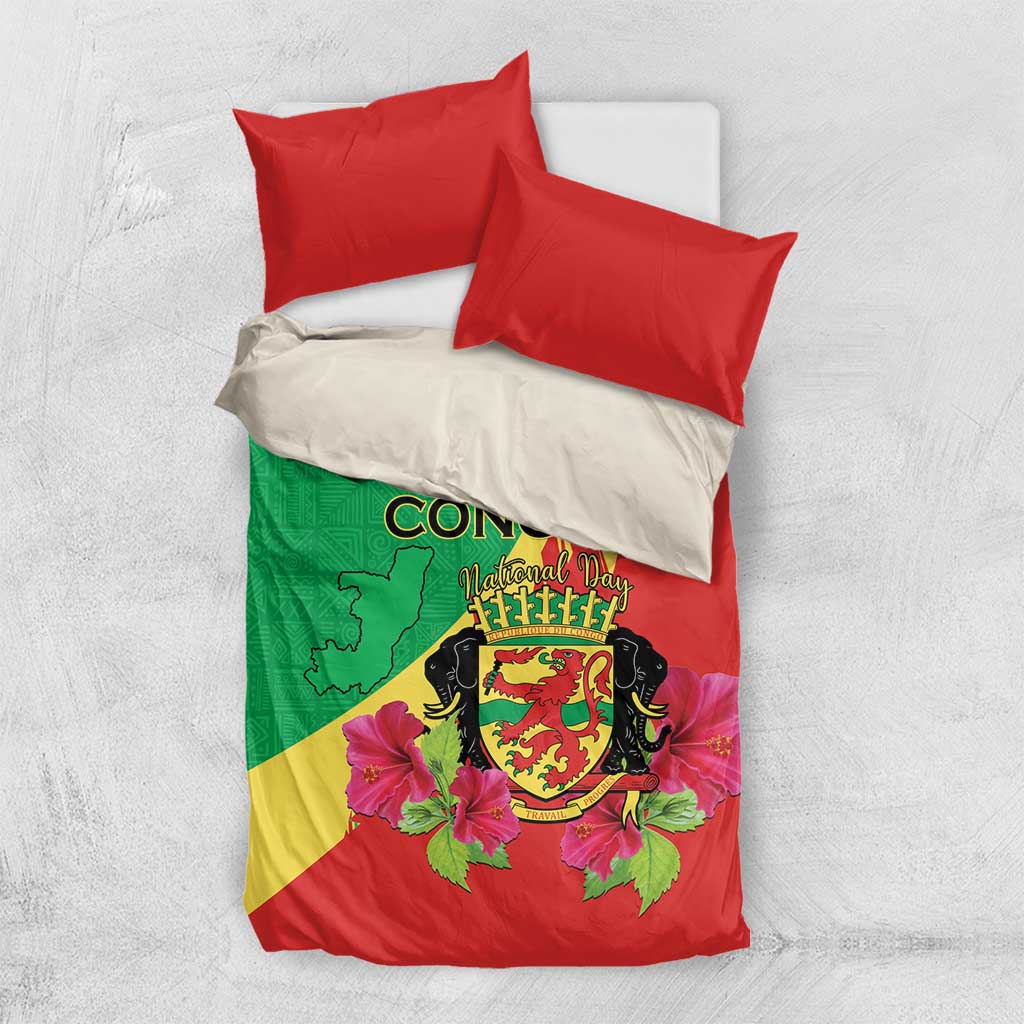 Personalized Congo-Brazzaville National Day Bedding Set Coat Of Arms With Map LT15