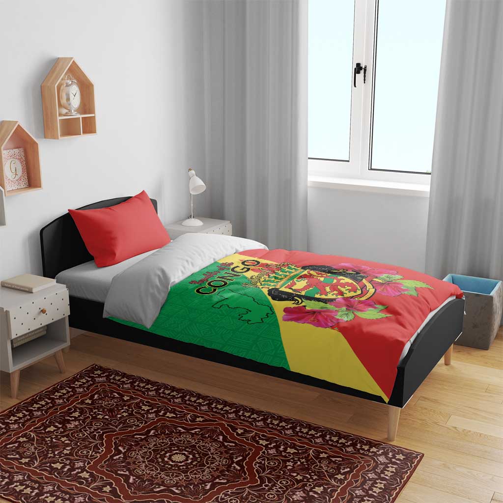 Personalized Congo-Brazzaville National Day Bedding Set Coat Of Arms With Map LT15