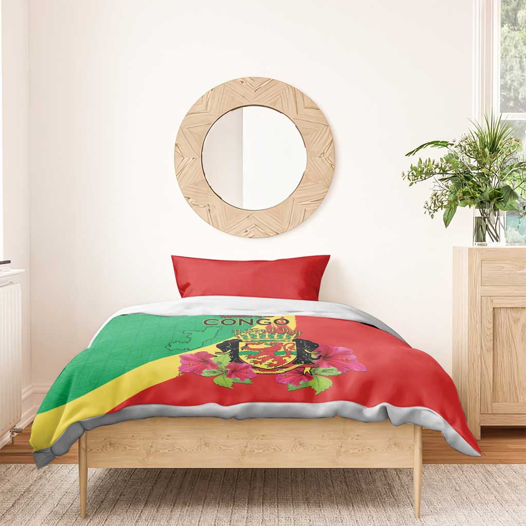 Personalized Congo-Brazzaville National Day Bedding Set Coat Of Arms With Map LT15