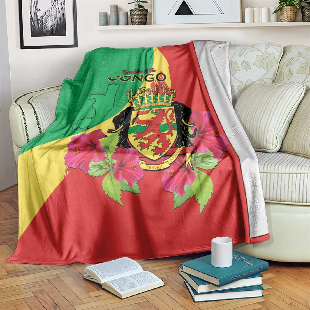 Personalized Congo-Brazzaville National Day Blanket Coat Of Arms With Map LT15