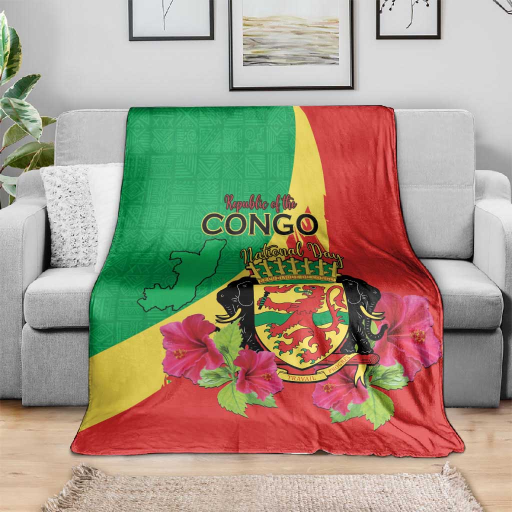 Personalized Congo-Brazzaville National Day Blanket Coat Of Arms With Map LT15