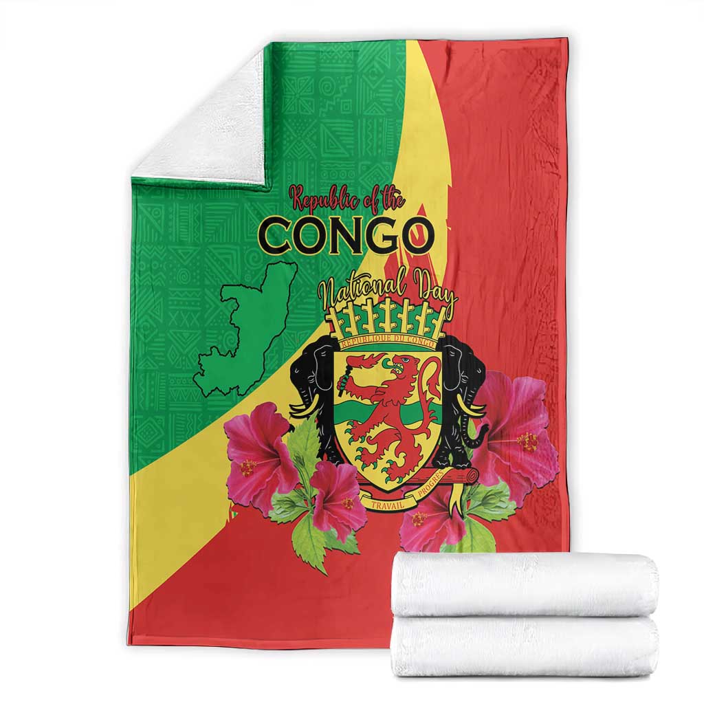 Personalized Congo-Brazzaville National Day Blanket Coat Of Arms With Map LT15