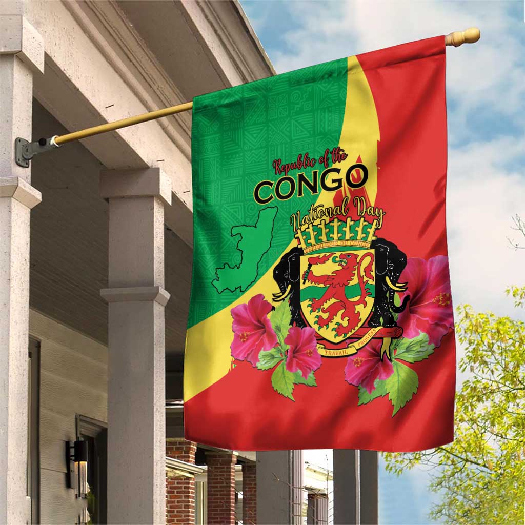 Personalized Congo-Brazzaville National Day Garden Flag Coat Of Arms With Map LT15