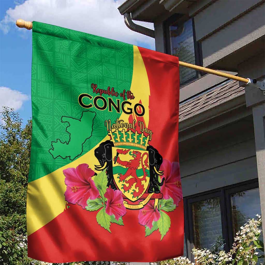 Personalized Congo-Brazzaville National Day Garden Flag Coat Of Arms With Map LT15